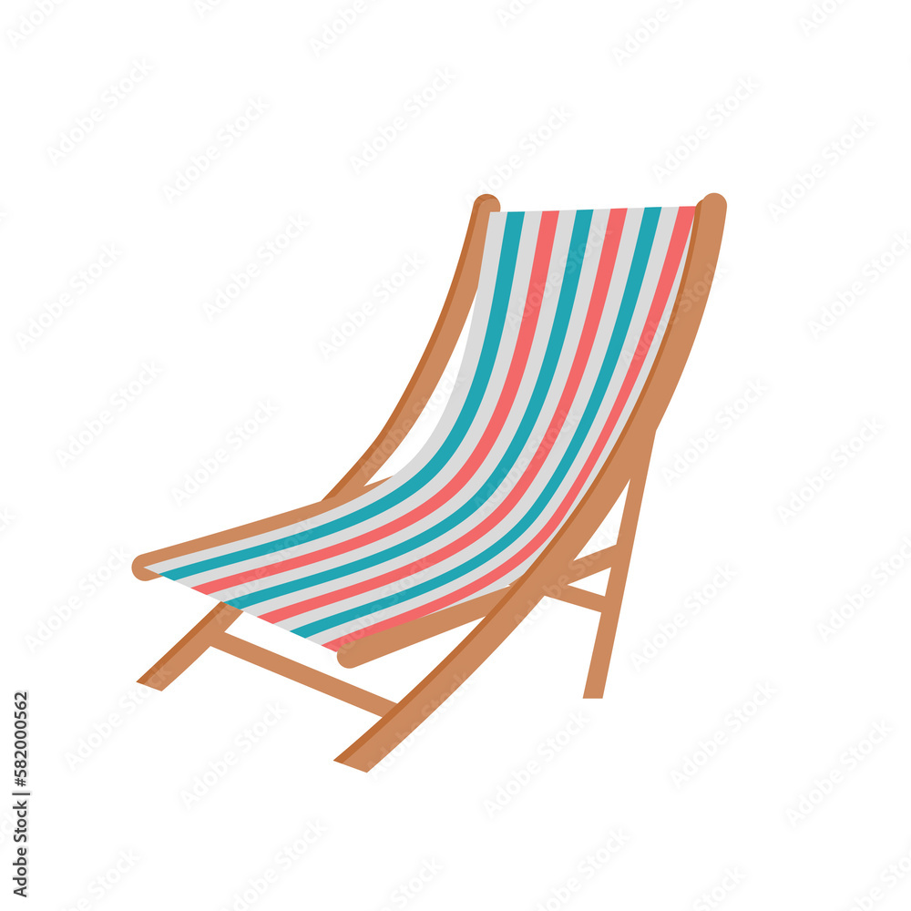 Beach umbrella and beach chair isolated