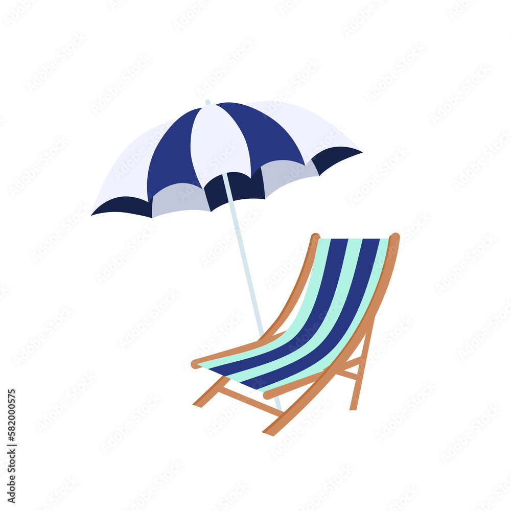 Beach umbrella and beach chair isolated Beach umbrella and beach chair isolated