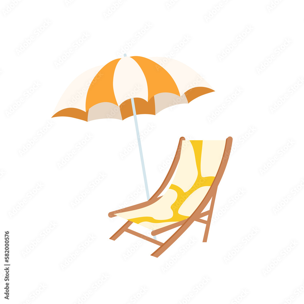 Beach umbrella and beach chair isolated Beach umbrella and beach chair isolated