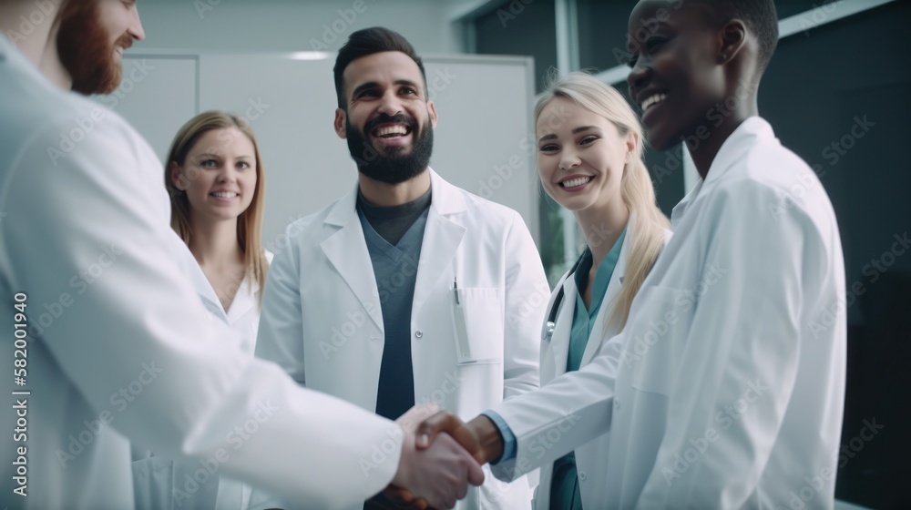 Professional Workplace Men Women: Multiracial Dentist Greeting with Confidence Friendliness in Business Setting, Diversity Equity Inclusion DEI Celebration (generative AI Professional Workplace Men Women: Multiracial Dentist Greeting with Confidence Friendliness in Business Setting, Diversity Equity Inclusion DEI Celebration (generative AI