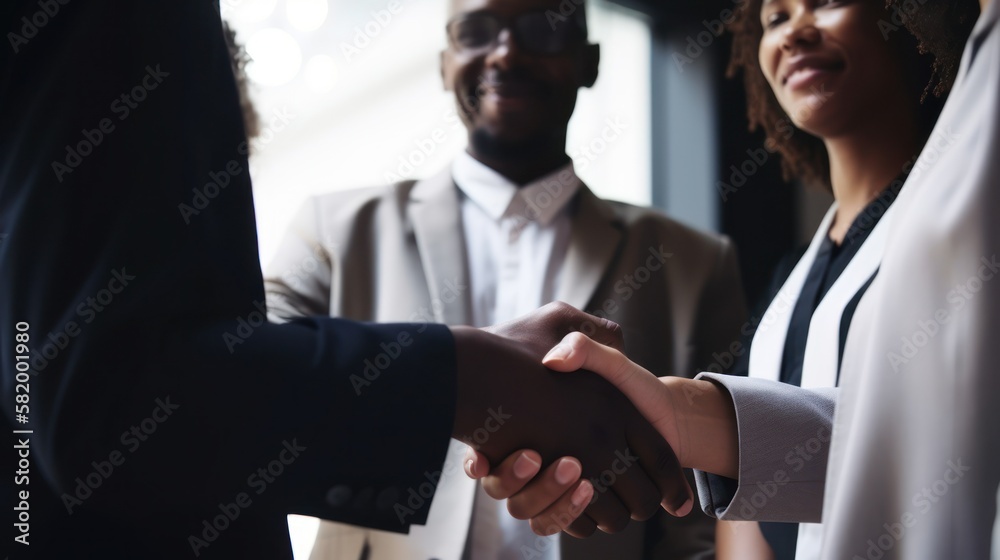 Professional Workplace Men Women: African American Black Consultant Greeting with Confidence Friendliness in Business Setting, Diversity Equity Inclusion DEI Celebration (generative AI Professional Workplace Men Women: African American Black Consultant Greeting with Confidence Friendliness in Business Setting, Diversity Equity Inclusion DEI Celebration (generative AI