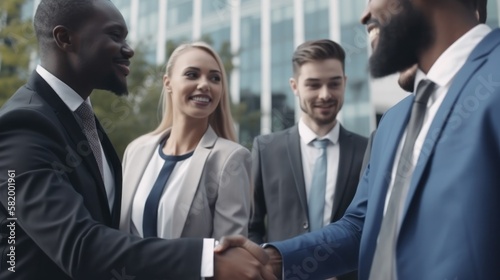 Professional Workplace Men Women: Multiracial Politician Greeting with Confidence Friendliness in Business Setting, Diversity Equity Inclusion DEI Celebration (generative AI