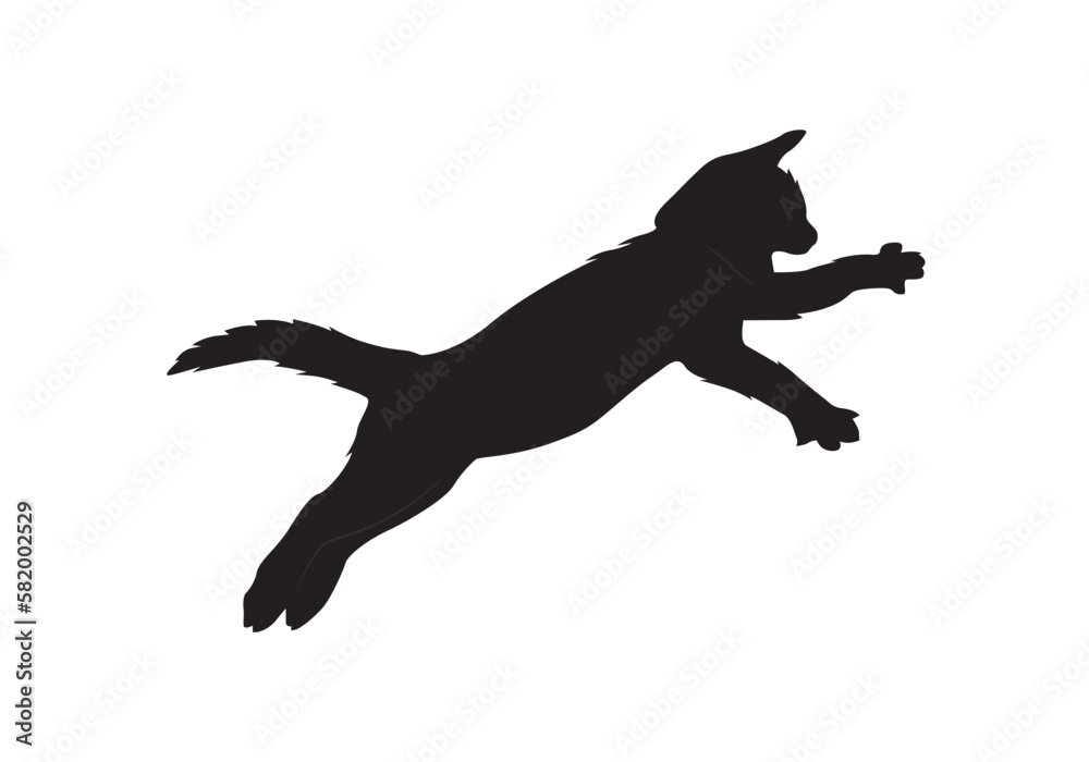 Cat attacking silhouette vector. Angry cat jumping. Evil cat icon