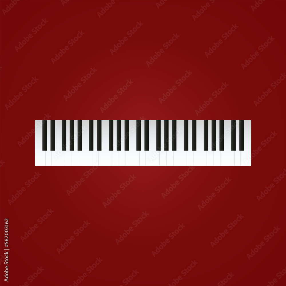 Fototapeta premium Piano keys colored icon. Musical instrument symbol. Flat synthesizer sign isolated on red for: illustration, logo, infographic, mobile, app, banner, web design, dev, ui, ux, gui. Vector EPS 10.