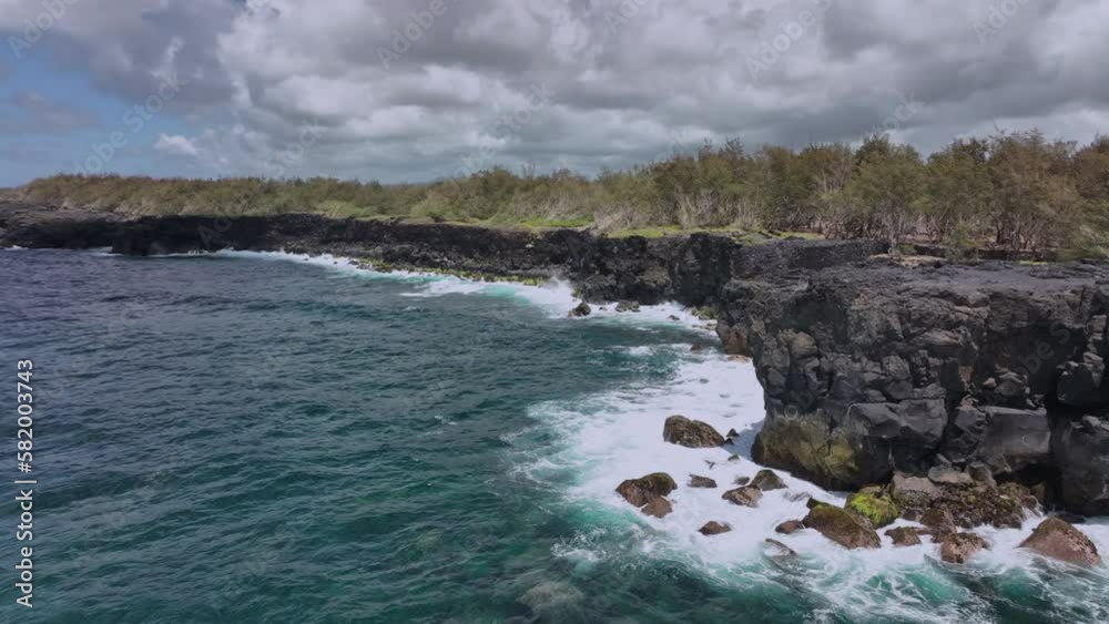 Waves At The Rocky Wild Coast Of Mauritius, Aerial View Waves At The Rocky Wild Coast Of Mauritius, Aerial View