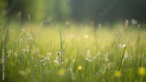 grass in the morning wallpaper with dark green background, Generative AI