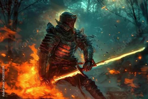 combat sword fantasy anime digital art illustration. Generative AI