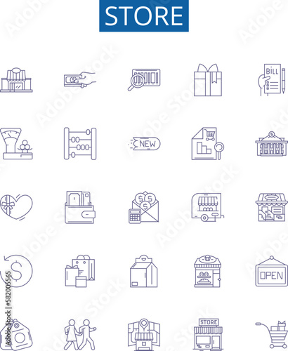 Store line icons signs set. Design collection of Shop, Market, Marketplace, Boutique, Storefront, Department, Outlet, Retailer outline concept vector illustrations