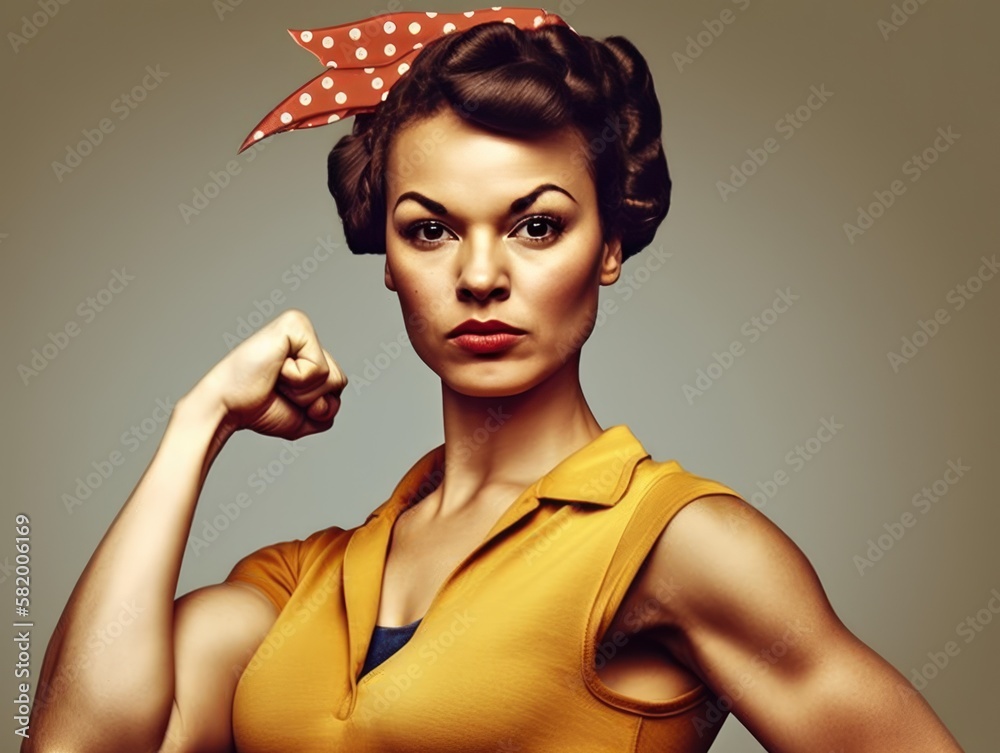 Strong powerful woman. Woman's day banner. We Can Do It. Cool picture