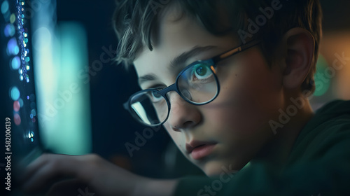 hacker boy using computer