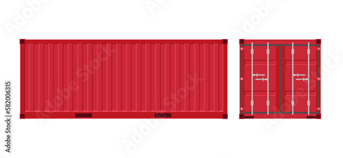 Red shipping cargo container for transportation. Vector illustration in flat style. Isolated on white background.