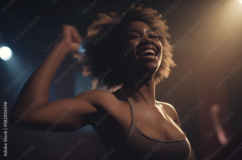 Excited woman moving her body in a fun dance training