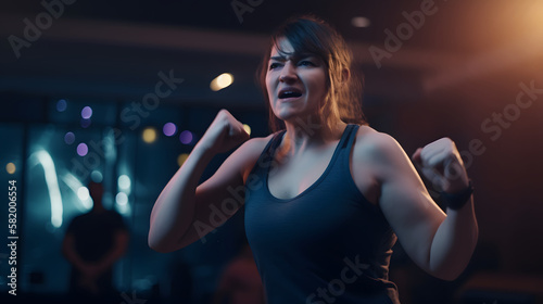 Excited woman moving her body in a fun dance training