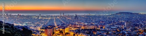 Panorama of Barcelona in Spain at dawn photo