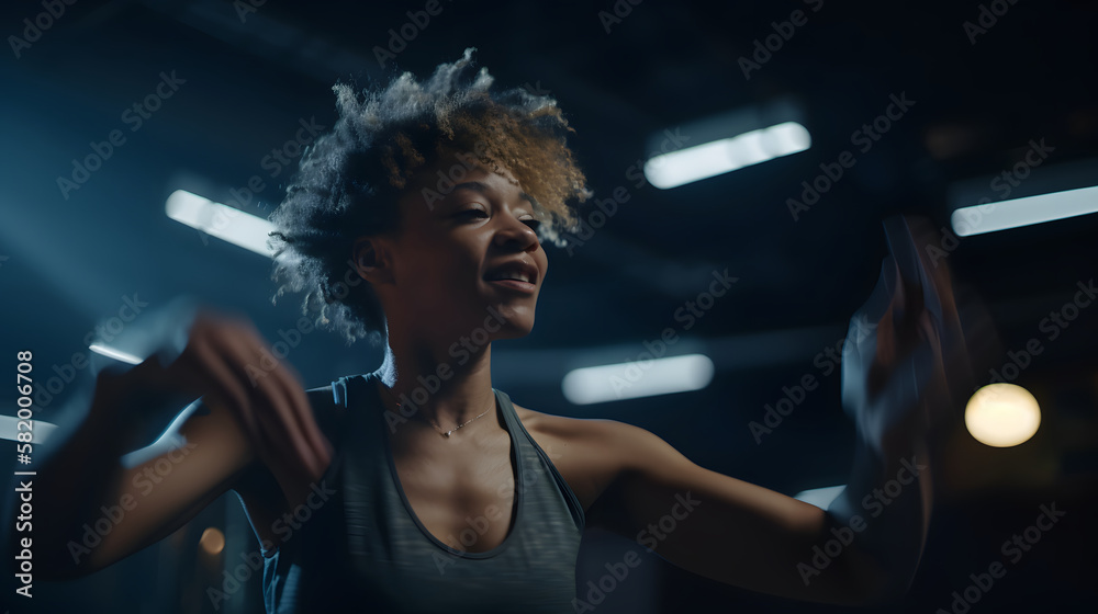 Fototapeta premium Excited woman moving her body in a fun dance training