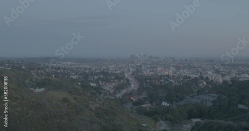 Wide shot Los Angeles at sunset