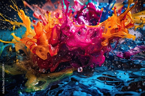 Background with vibrantly colored water splashes. Generative AI © AkuAku