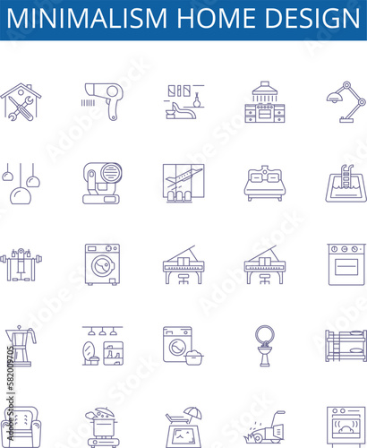 Minimalism home design line icons signs set. Design collection of minimal, home, design, modern, simplicity, structure, clean, creative outline concept vector illustrations