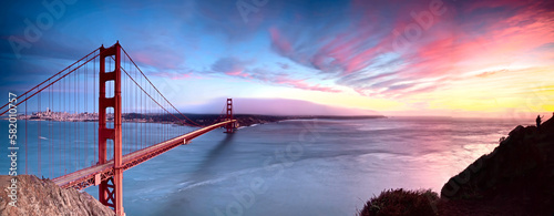 golden gate bridge at sunset photo