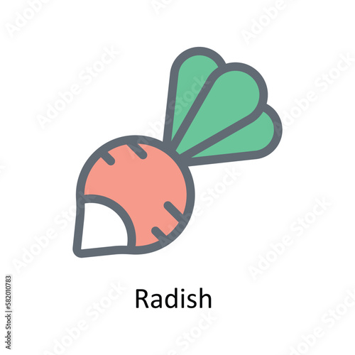 Radish  Vector  Fill outline Icons. Simple stock illustration stock
