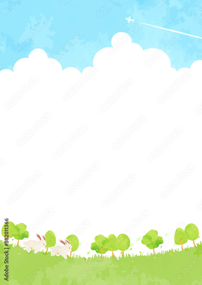 可愛い動物たちと緑の風景イラスト 可愛い動物たちと緑の風景イラスト