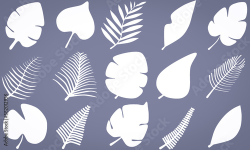 Set of white leaf  elements vector on purple background for decorating wallpaper, artworks ,presentations
