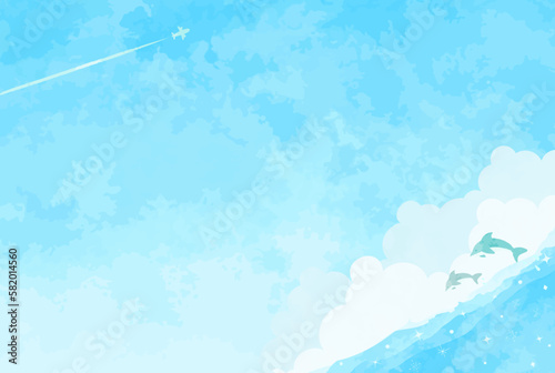 爽やかな青い海の風景イラスト