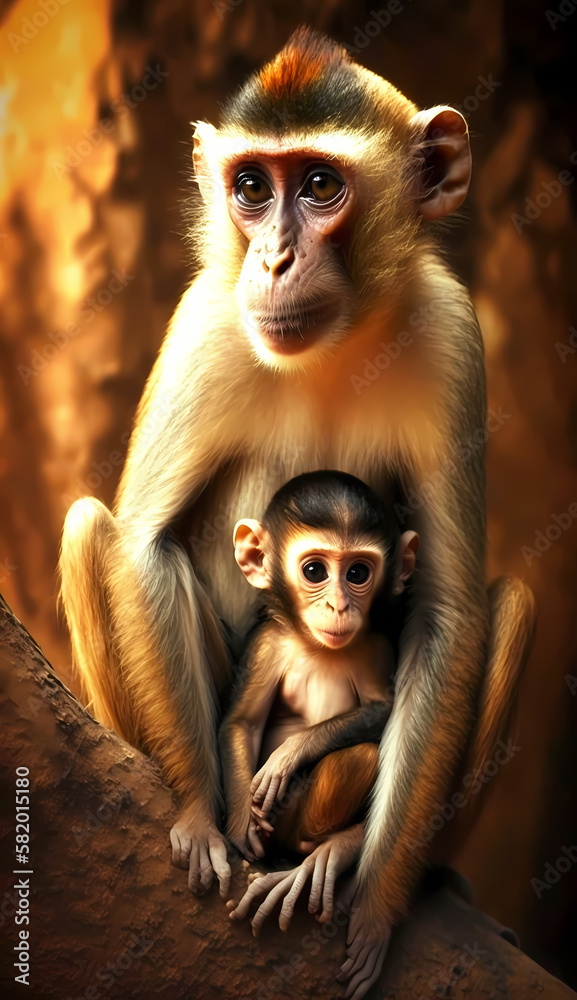 Monkey and Baby Monkey. Generative AI