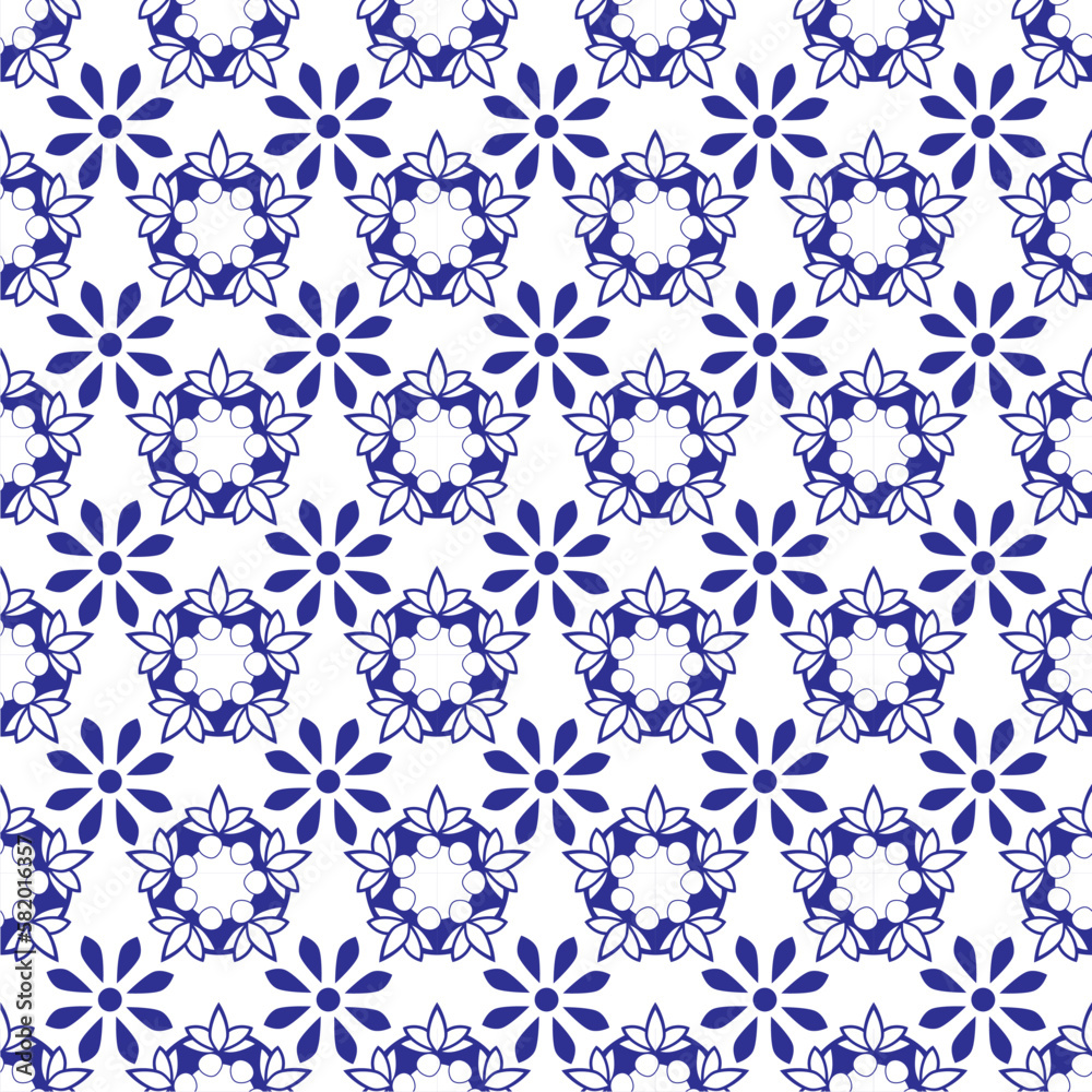 Arabic mosaic abstract floral ornamental seamless pattern vector illustration in blue color