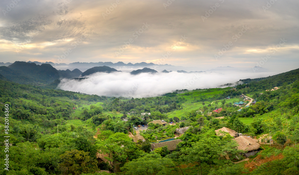 Panoramic view of beautiful green terraces of Pu Luong commune, Thanh Hoa province, Vietnam