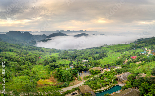 Panoramic view of beautiful green terraces of Pu Luong commune, Thanh Hoa province, Vietnam photo