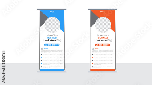 Roll up banner stand template design, advertisement, pull up, polygon background, vector illustration, business flyer, display, x-banner, infographics, presentation , roll up banner design cyan