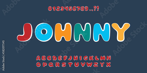 Comic alphabet, plump cartoon-style font, uppercase letters and numbers. Typography comics, children goods, logos. Vector illustration.