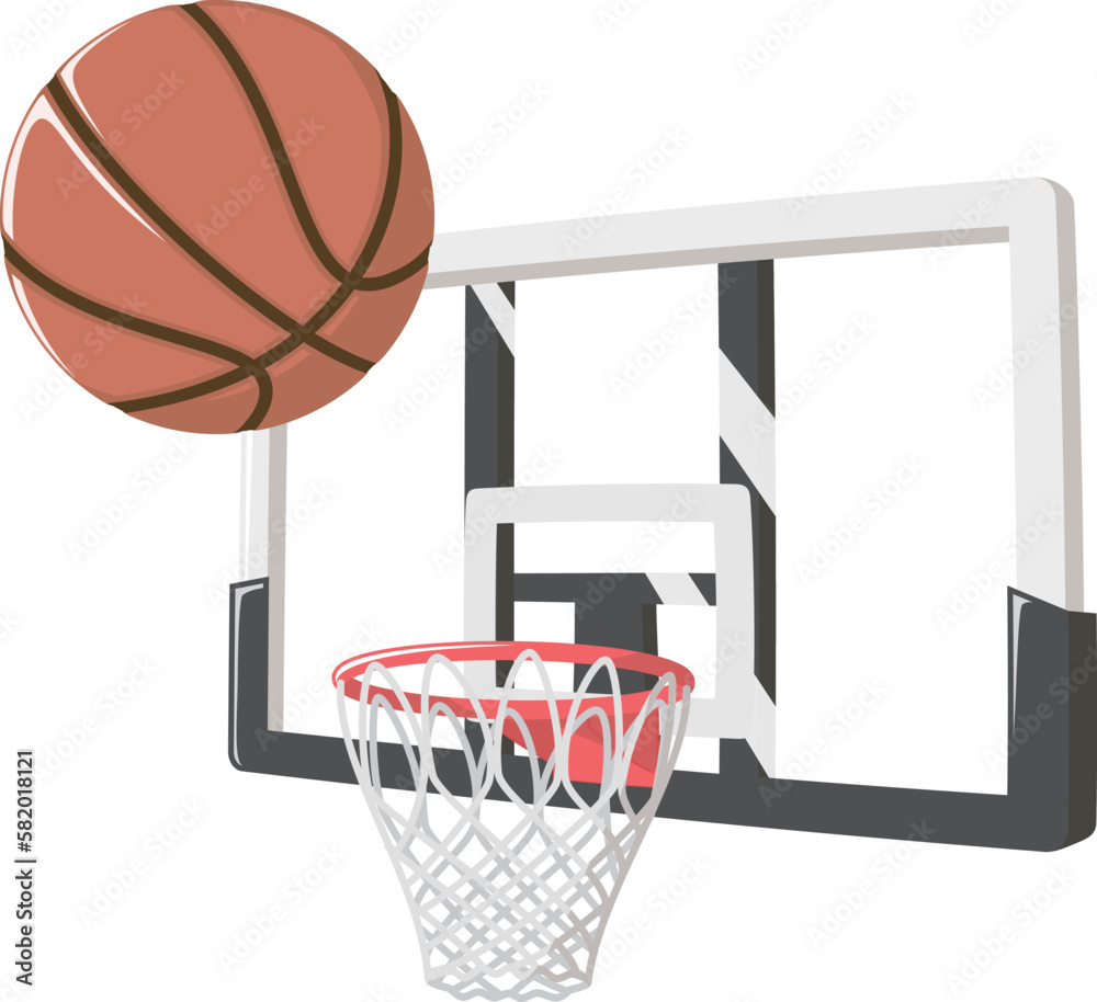 バスケットボールとバスケットゴール（透明ボード）