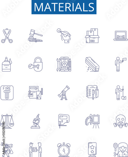 Materials line icons signs set. Design collection of Materials, Fabric, Leather, Felt, Plastic, Paper, Metal, Clay outline concept vector illustrations