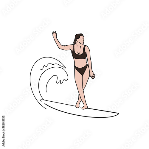 hand drawn minimalist surfing woman