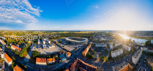 The Lubuskie Voivodeship's Gorzów Wlkp city comes to life in this drone panorama photo, showcasing its architecture and unique features from above