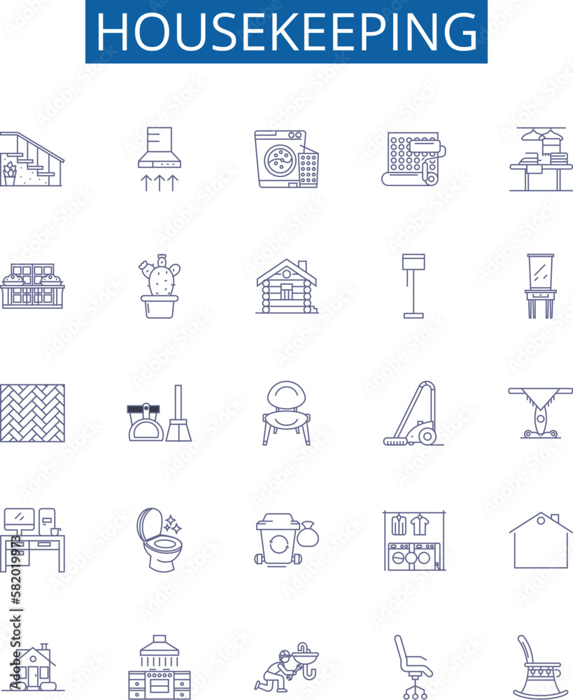 Housekeeping Simple Line Housekeeping line icons signs set. Design collection of Cleaning ...