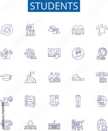 Students line icons signs set. Design collection of Students, Learners, Pupils, Educators, Scholars, Academician, Campus, Classroom outline concept vector illustrations