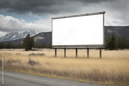 Empty white billboard mockup in mountain landscape
