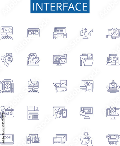 Interface line icons signs set. Design collection of Interface, Graphical, User, GUI, Toolkit, Software, Network, Protocol outline concept vector illustrations photo