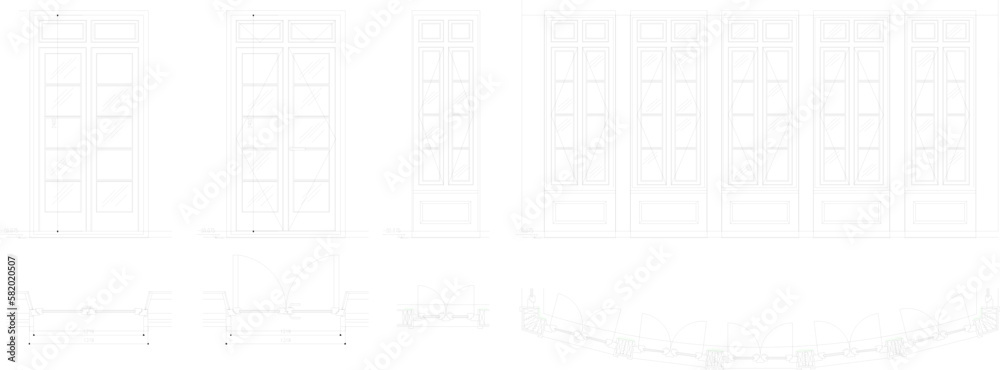 Classic door illustration vector sketch with measure scale Classic door illustration vector sketch with measure scale