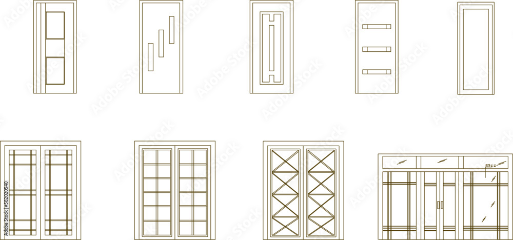 Sketch vector illustration set of modern classic wooden doors Sketch vector illustration set of modern classic wooden doors
