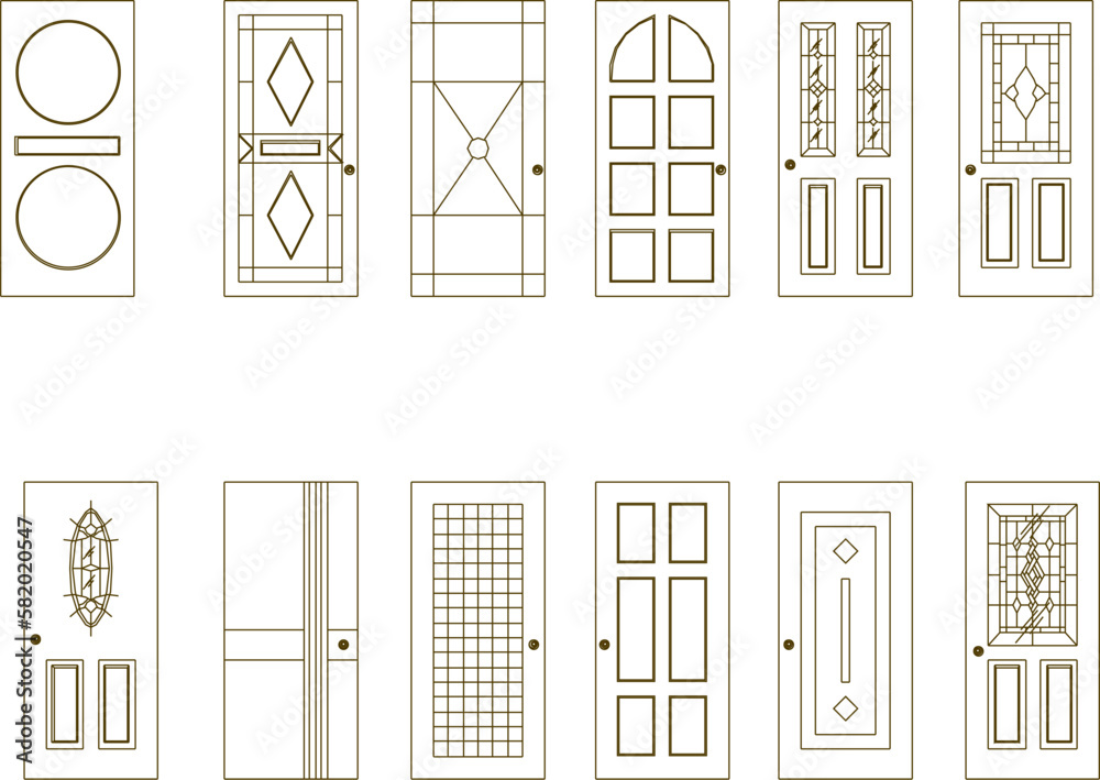 Sketch vector illustration set of modern classic wooden doors Sketch vector illustration set of modern classic wooden doors