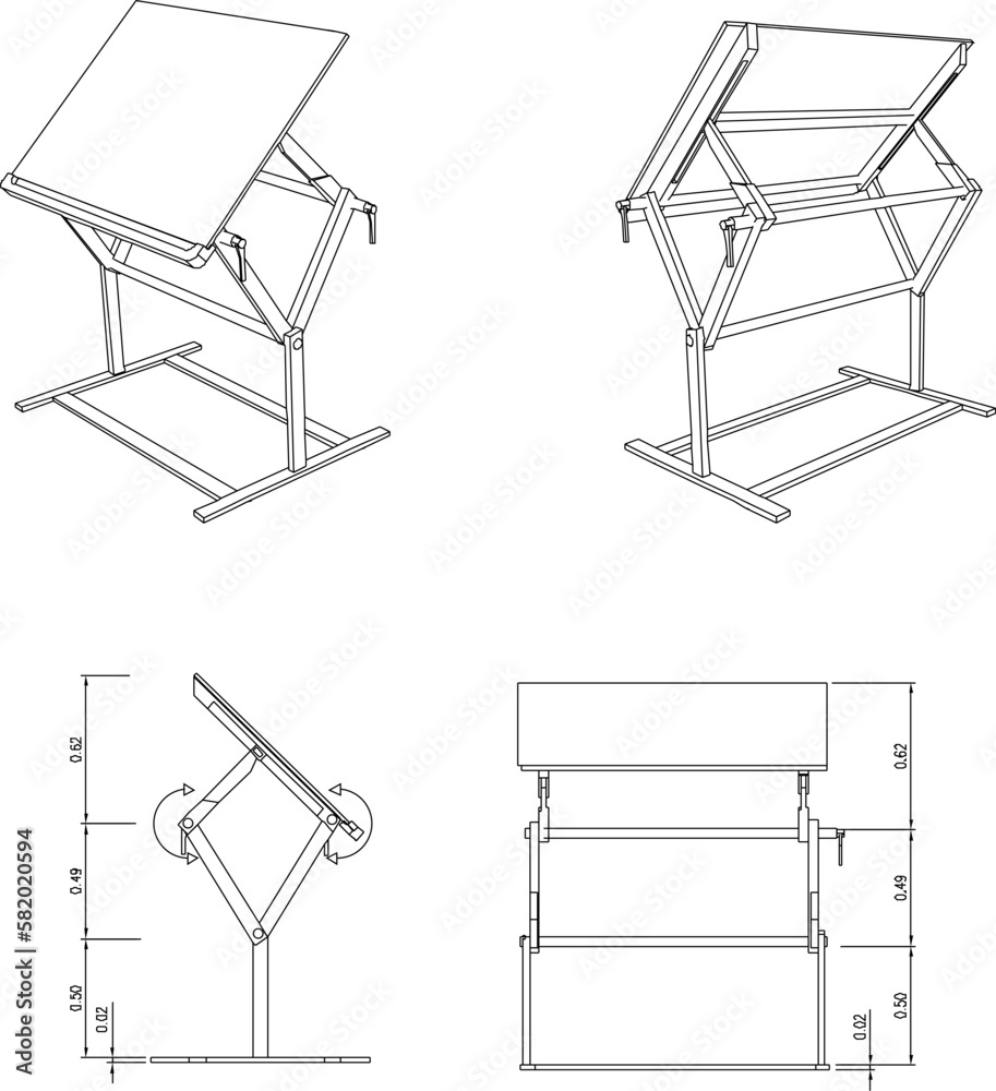 Vector illustration sketch of architect drawing desk with size scale