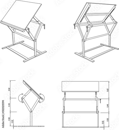 Vector illustration sketch of architect drawing desk with size scale
