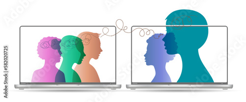 Vector illustration, communication using gadgets.
 A man and a woman do not understand each other.
Difficult relationships in the family and with relatives.