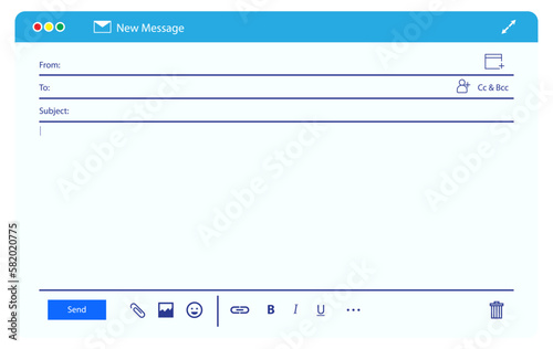interface of email message blank template window isolated on white - 3d illustration