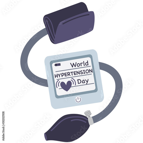 World Hypertension Day vector illustration.Vector  tonometer with pulse heart.17th of May.