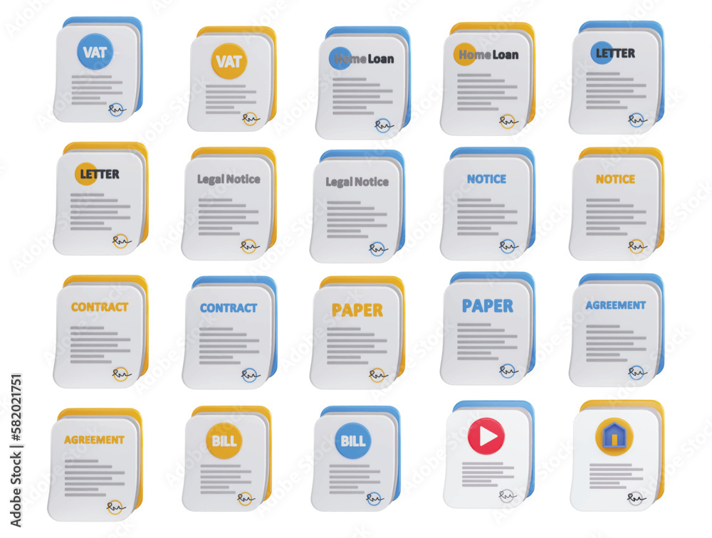 file and contract paper icon set with 3d vector icon illustration ...